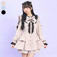 ロングポイントカラーショルダーレースアップセットアップ3/26 12:00 ピンク再入荷1/8 12:00 ピンク再入…