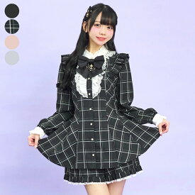 アクセサリーリボンレースフリルセットアップ3/19 12:00 新色販売スタート3/19 12:00 ピンク再入荷secrethoney　シークレットハニー　シーハニ　量産型　レディース　ガーリー　長袖　無地　ピンク　ブラック　黒　チェック　ブルー