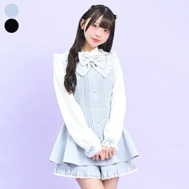 ★レースセーラー付スタンドカラーセットアップ3/31 12:00 マークダウン2/5 12:00 販売スタートsecrethoney　シークレットハニー　シーハニ　量産型　レディース　ガーリー　長袖　無地　ブルー　ブラック　黒　レース