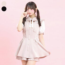 ビスチェ切替レースアップセットアップ4/2 12:00 販売スタートsecrethoney　シークレットハニー　シーハニ　量産型　レディース　ガーリー　半袖　無地　ピンク　ブラック　黒　レース
