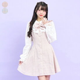 袖レースラッフルワンピース2/20 12:00 販売スタートsecrethoney　シークレットハニー　シーハニ　量産型　レディース　ガーリー　チェック　ピンク　ブルー　長袖