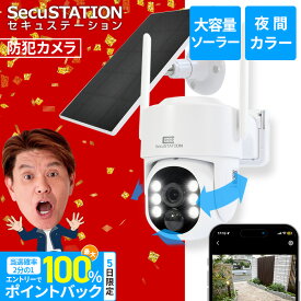 【セキュガード★日本メーカーSecuSTATION製】電源不要ソーラー 防犯カメラ D ソーラー センサーライト 屋外 玄関 ワイヤレス 家庭用 充電 バッテリーカメラ 電池式 工事不要 wifi対応 防犯灯 夜間フルカラー 暗視 パンチルト 赤外線 配線不要 スマホ 連動 DM44