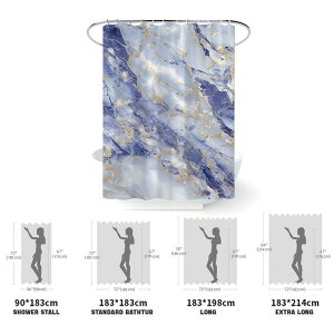 シャワーカーテン ポリエステル 防水 撥水加工 大理石柄 デジタルプリント モダン シンプル 高級感 おしゃれ バスルーム お風呂 脱衣所 目隠し 4点セット