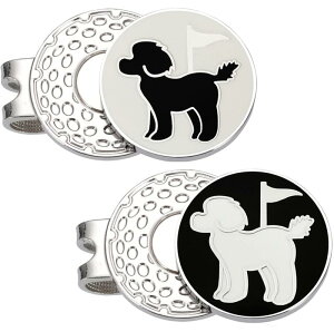 Adhereゴルフマーカー ゴルフキャップクランプ強力磁性 両面エナメル法 ゴルフマーク かわいいプードルのデザイン 2個入り