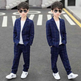 スーツ 男の子 子供 フォーマル ジュニア チェック柄 ジャケット パンツ セットアップ 2点セット 韓国子供服 春秋 ピアノ発表会 結婚式 リングボーイ 卒業式 入学式 卒園式 発表会 七五三 礼服 おしゃれ かっこいい シングルボタン