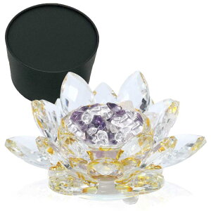 【六識堂\Rokushiki‐do.jp】サンキャッチャー 蓮の花 クリスタル 置き物 水晶 アメジスト さざれ石 浄化用 風水 玄関 金運 癒し オブジェ