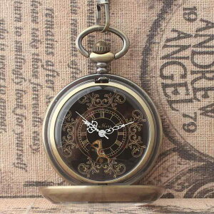 懐中時計 吊り時計 クラシック ブロンズ レトロ クシェル 柄 ブラック レタリング 半自動 機械式 メンズ レディース 学生 ビジネスウォッチ