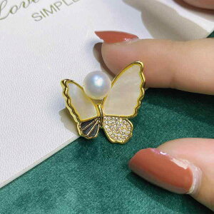 アクセサリー レディース DIY ※パールし 空ホルダー 半完成品 セイコー 厚手 金 メッキ マイクロ ジルコニア シェル 蝶 パール ブローチ ピン コサージュ 空 ホルダー
