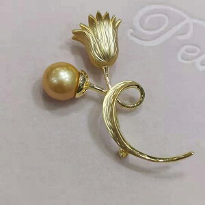 アクセサリー レディース DIY ※パールし 空ホルダー 半完成品 厚手 金 メッキ チューリップ ブローチ ピン パール 蜜蝋 翡翠 コサージュ ホルダー