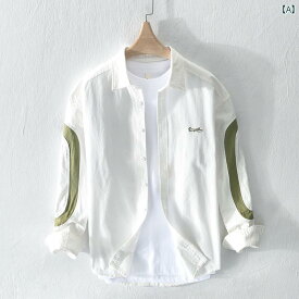 メンズ カジュアル トップス シャツ 春秋 フレッシュ 刺繍 スプライシング 長袖 ワークジャケット 綿