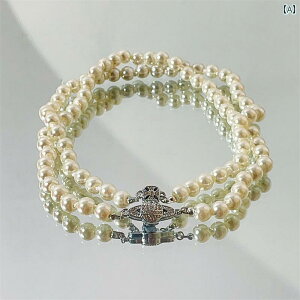 レディース ネックレス アクセサリー チェーン おしゃれ かわいい ガーリー ゴシック 首飾り チョーカー 西 惑星 女王 母 二層 パール 磁気 女性 ライト 高級感 ハイエンド レトロ 鎖骨