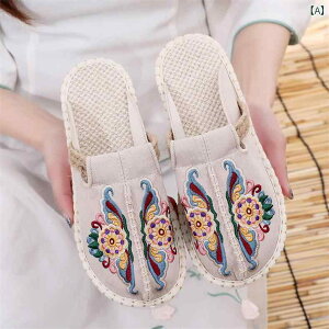 レディース 夏 エスパドーリュ かかとなし スリッポン ミュール おしゃれ ぺたんこ 歩きやすい 婦人靴 春 綿麻 包頭 古風 布 スリッパ 厚手 靴底 増加 エスニック 刺繍 女性 サンダル