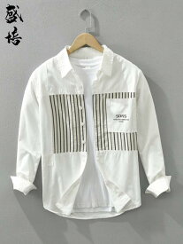 トップス シャツ トップス シャツ ジャケット メンズ 男性用 スプライシング ストライプ 長袖 カジュアル 和風 文学 風 綿