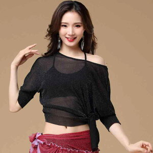 レディース ダンス ファッション ベリーダンス トップス 夏 魅惑 メッシュ ミドルスリーブ 練習 服 ゆったり 大きめサイズ ガーゼ