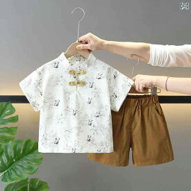 子供服 かわいい チャイニーズ スタイル 男の子 夏 アンティーク 唐 スーツ 赤ちゃん おしゃれ 中華風 サマー スーツ 子供用 スーツ クール 2点 セット