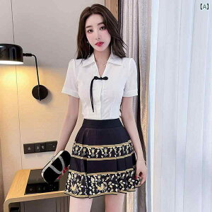 夏 フットバス マッサージ レディース ヘルスクラブ Vネック ホテル 半袖 中華風 フロント アジアン シャツ スパ エレガント ファッション