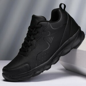 レディース 秋 春 スポーツ シューズ オール ブラック 革 防水 軽量 ソフト ソール 滑り止め ランニング シューズ長 時間 立って 足 疲れません