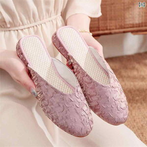 レディース 夏 ミュール おしゃれ 履きやすい エスパドーリュ風 スリッポン かかとなし ソフト ソール 包頭 古風 布 スリッパ 尖った つま先 アウターウェア フラット サンダル 家庭用 通気