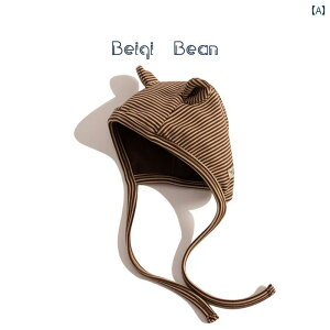 帽子 防寒 おしゃれ ベビー 帽子 秋冬 かわいい ストライプ レースアップ 帽子 男女兼用 赤ちゃん かわいい 暖かい 耳 守る 包頭 帽子