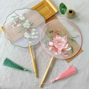 扇 うちわ ファン おしゃれ レトロ ラウンド 刺繍 半透明 ダンス チャイナ風 夏 中国風 さわやか フレッシュ タッセル アクセサリー 小物 丸