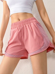 レディース ゆったり スポーツ ショーツ ハイウエスト 二層 露出防止 ランニング ヨガ フィットネスパンツ 速乾 トレーニング フェイク 軽量 通気性 ナイロン ストレッチ性 ショートパンツ