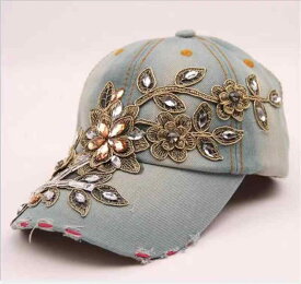 ベースボール キャップ 帽子 レディースが ゴールド フラワー デニム アウトドア サンシェード ピークキャップ カジュアル 帽子 オールシーズン 湾曲つば