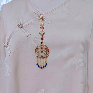 ブローチ レトロ プレス フェイク 河天 翡翠 金メッキ チャイナ オブリーク 漢服 レトロ アクセサリー ペンダント ペンダント レディース