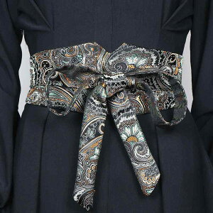 レディース ベルト 布 帯 幅広 ワイド ウエストバンド 和風 チャイナ風 中華伝統 黒 エスニック 花 フローラル 刺繍 帯紐 ストラップ 2タイプ リボン ループ ドレスアップ レトロ エレガント