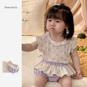 ベビー キッズ ウェア かわいい 夏 韓国 ベビー 花柄 ノースリーブベスト つぼみ パンツ セット 女の子 赤ちゃん 薄手 2点セット