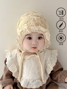 キッズ ベビー 帽子 女の子 赤ちゃん 帽子 秋冬 耳保護 帽子 赤ちゃん 暖かい 厚手 女の子 レース つま先 キャップ ニット ウール 帽子