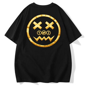 トップス シャツ Tシャツ かっこいい メンズ 夏 ビッグ スマイリーフェイス ナショナル プリント 半袖 ホットスタンピング パターン 大きいサイズ コットン