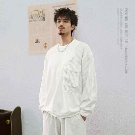 トップス ジャケット メンズ カジュアル スプライシング ストライプ ラウンドネック スウェットシャツ 春秋 カジュアル 薄手