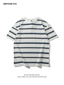 トップス シャツ Tシャツ メンズ レディース 和風 カラー ブロック ストライプ キャンパス ファッション ラウンドネック レトロ 白黒 カップル 半袖