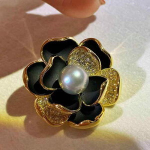 レディース アクセサリー DIY ※パールし 空ホルダー 半完成品 エナメル 椿 厚手 金 メッキ ジルコン ブローチ ピン パール 翡翠 コサージュ ホルダー