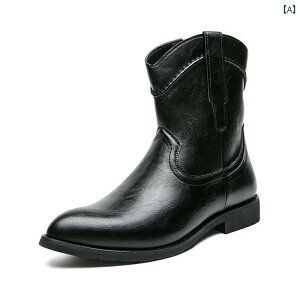 メンズ 革靴 紳士靴 レザー シューズ ジッパー ウエスタン カウボーイブーツ レトロ ポインテッド V 口 草原 旅行 エスニック 革 ソフト ソール ハイ カット ブーツ