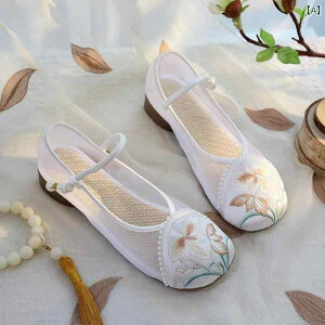 レディース 夏 カジュアル パンプス おしゃれ メリージェーン 快適 メッシュ ガーゼ シューズ 中華風 刺繍入り チャイナ ティー フェミニン サンダル 引き立て