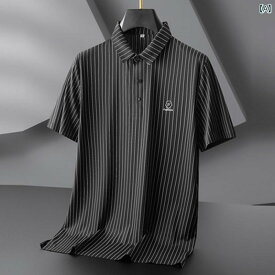 メンズ カジュアル ポロシャツ トップス 冷感 速乾 半袖 サマー T シャツ プラス 大きめ サイズ ストライプ ハーフスリーブ