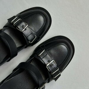 レディース サンダルローファー ストラップシューズ 牛革 一文字 バックル メリージェーン シューズ ブラック パンク 風 小さめ 革靴 英国風 厚底 ヒール シングル