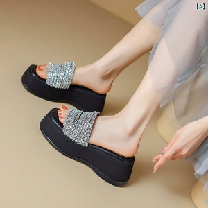 レディース 夏 カジュアル ラインストーン サンダル 履きやすい 歩きやすい アウター用 厚底 スリッパ 身長が 上がる 小ぶり ハーフ スリップ 魅惑的 ネット 大 ワン ライン