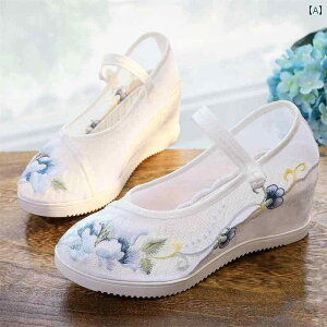 レディース 夏 パンプス おしゃれ メリージェーン レトロ 漢服 靴 中華風 茶 芸術 古風 サンダル 刺繍入り 内側 高さ 女性 メッシュ ガーゼ