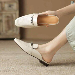 レディース 夏 カジュアル ミュール オフィス 通勤 シルバー ぺたんこ つま先 キャップ ハーフ スリッパ 女性 フレンチ アウターウェア 革 ソフト ソール サンダル