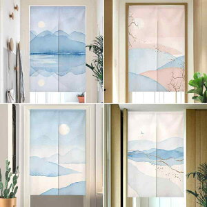 ドアカーテン 家庭用 脱衣所 寝室 リビング 防水 防カビ ポリエステル 淡色 風景画 山水画 新和風 間仕切り 目隠し のれん