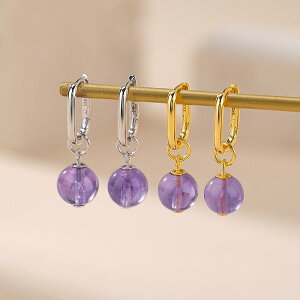 ピアス イヤリング レディース 女性用 取り外し可能 2way S925シルバー スターリングシルバー 金メッキ ゴールドカラー 天然水晶 アメジスト 紫水晶 丸玉 ラウンドビーズ イヤークリップ シル