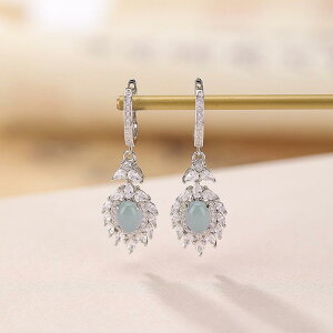 イヤリング レディース S925純銀 ブルー翡翠 カボション 羽根 フェザー 揺れる おしゃれ 独創的 上品 モダン レトロ クラシック デザイン性 イヤークリップ ギフト プレゼント