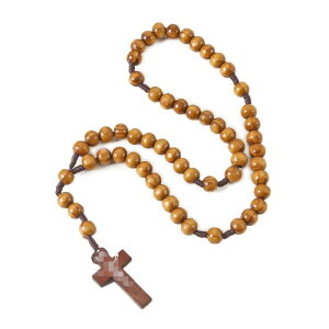 ロザリオ 天然木ビーズ 数珠 念珠 キリスト クロス 十字架 カトリック 教会 手作り ハンドメイド ウッドアクセサリー アメリカンスタイル ダークカラー ナチュラルウッドカラー おしゃれ 上