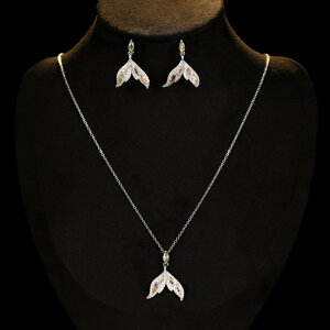 ジュエリーセット レディース 高級感 ジルコニア マーメイドテール 3点セット 鎖骨ネックレス ピアス 指輪 春夏 韓国風 おしゃれ フェミニン 銅製 電気メッキ加工 シルバー イエロー マルチ