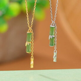 ネックレス レディース S925純銀 和田碧玉 竹モチーフ 中華風 レトロ クラシカル シンプル おしゃれ トレンド ゴールド シルバー