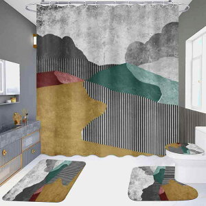 シャワーカーテン 防水 防カビ 穴あけ不要 北欧風 デザイン シンプル モダン 軽奢 ポリエステル製 おしゃれ 浴室 バスルーム 間仕切り 4点セット