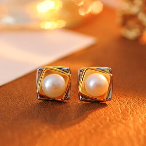 ピアス レディース 天然淡水パール スクエア バイカラー 電気メッキ加工 S925銀針 個性的デザイン 上品 エレガント ファッション 通勤 オフィス デイリー ユース イヤリング