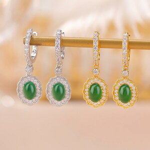 ピアス イヤリング レディース 女性用 S925シルバー ゴールドメッキ 翡翠 カボションカット レトロ クラシック 上品 洗練された デザイン 幾何学 オーバル 楕円 高級感 ゴールド シルバー